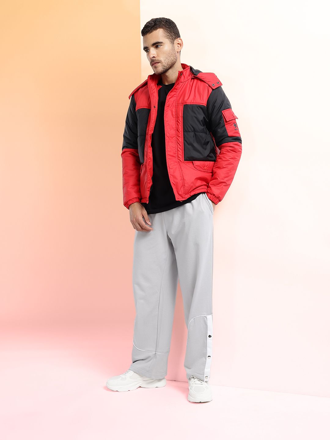 HRX by Hrithik Roshan Colourblocked Padded Lifestyle Jacket with Detachable Hood