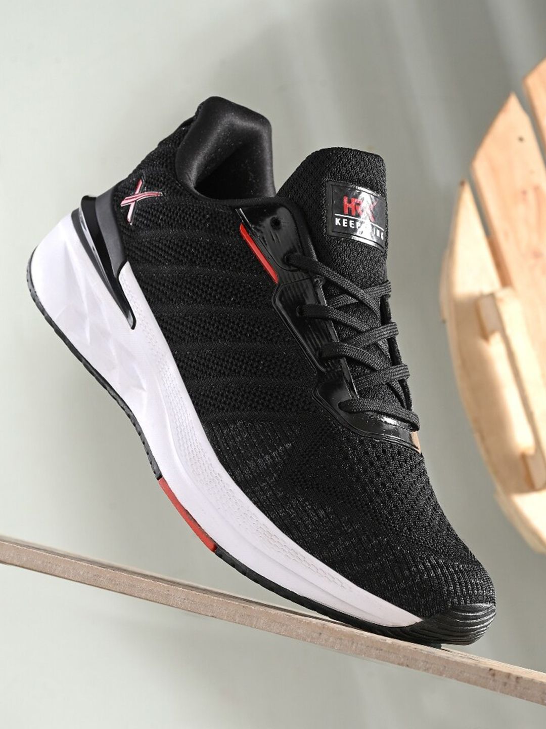 HRX by Hrithik Roshan Men Black Mesh Lace-Up Memory Foam Walking Non-Marking Shoes