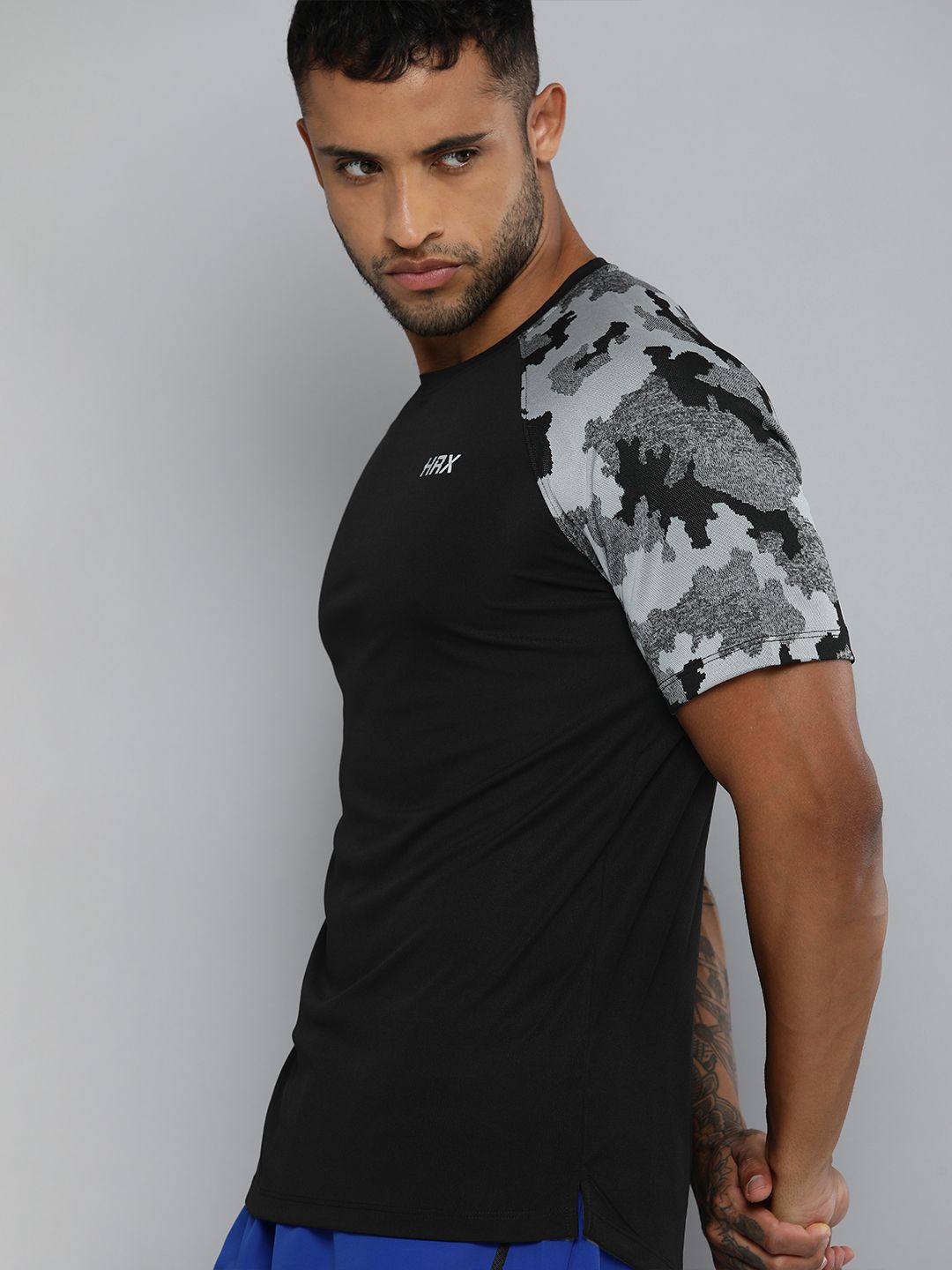 HRX by Hrithik Roshan Men Black & Grey Rapid Dry T-shirt