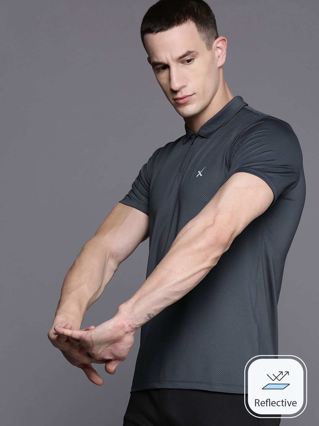HRX by Hrithik Roshan Men Polo Collar Slim Fit Sports T-shirt with Reflective Detail
