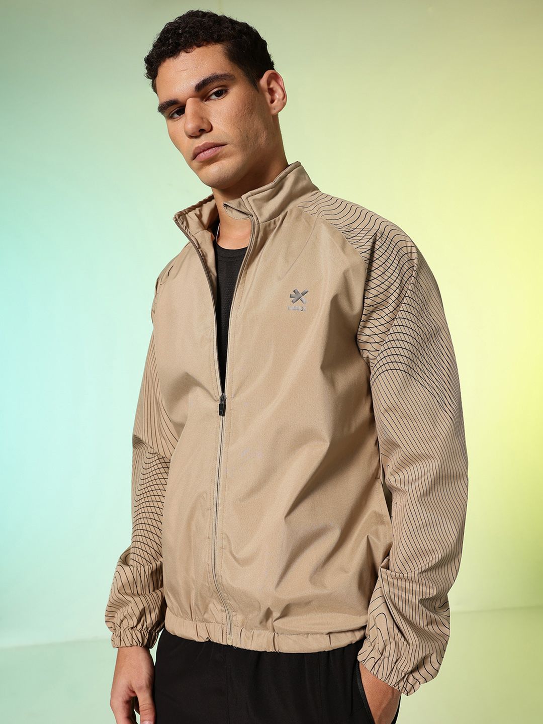 HRX by Hrithik Roshan Geometric Printed Mock Collar Training Sporty Jacket