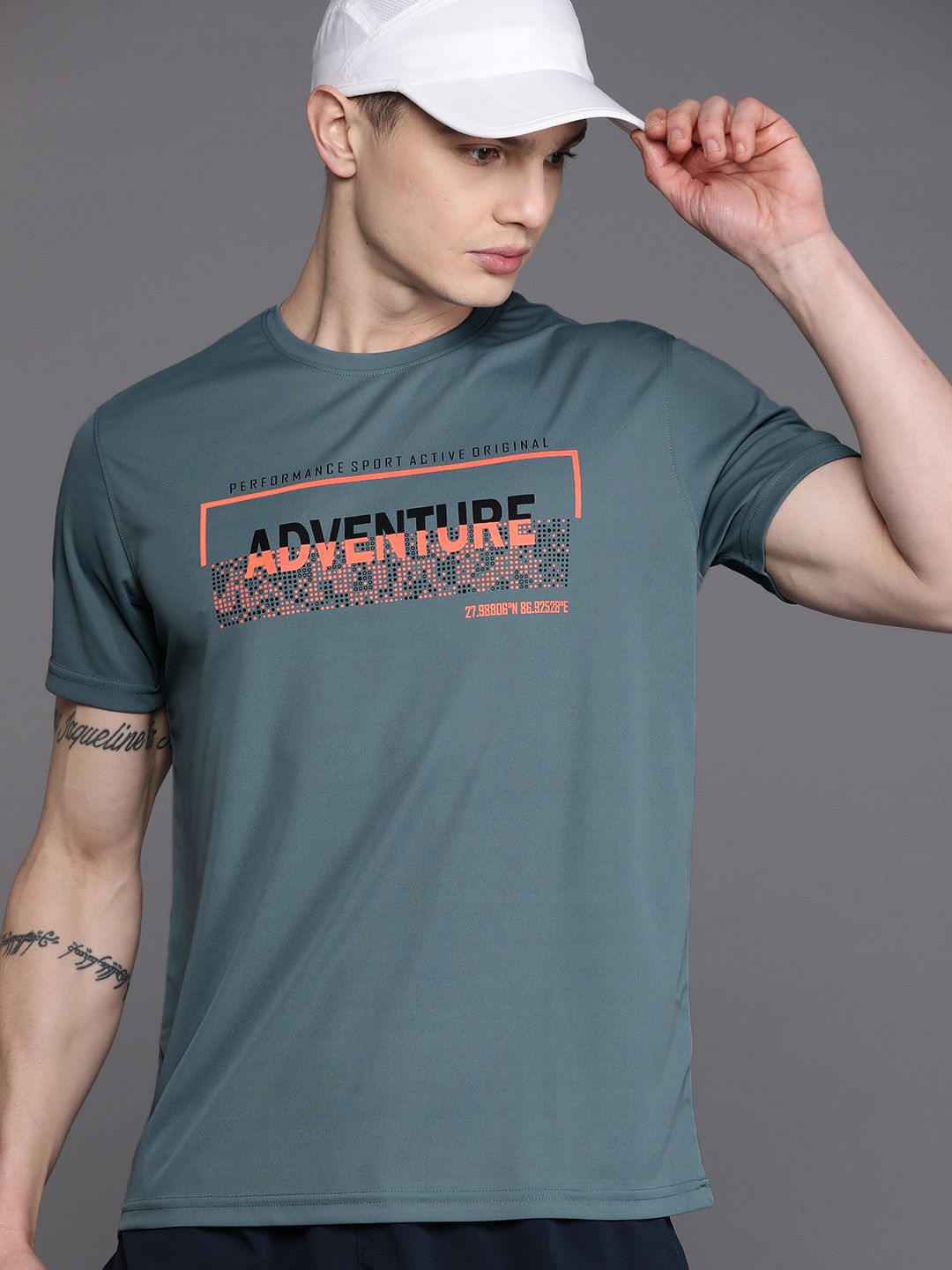 HRX by Hrithik Roshan Men Grey & Orange Typography Printed Sports T-shirt
