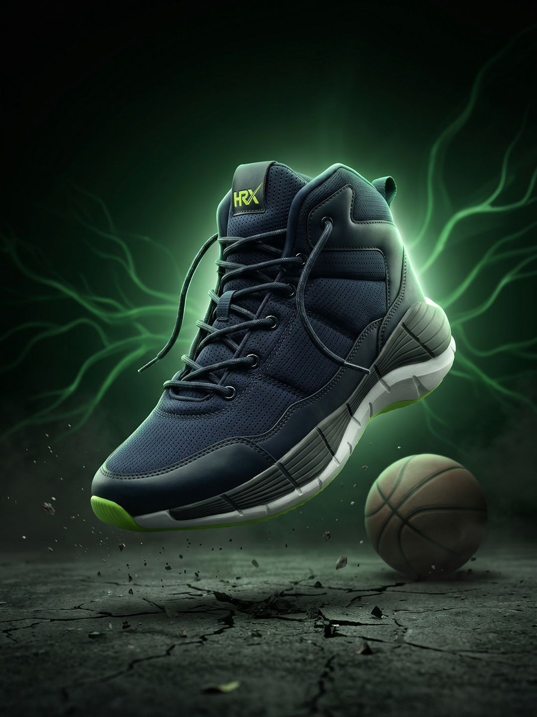 HRX by Hrithik Roshan Men Navy Blue & White Memory Foam Mesh Basketball Shoes