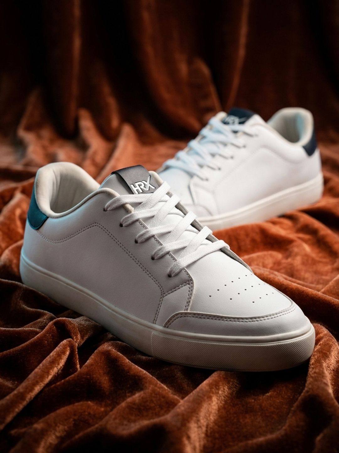 HRX by Hrithik Roshan Men White & Navy Blue Perforations Comfort Insole Sneakers