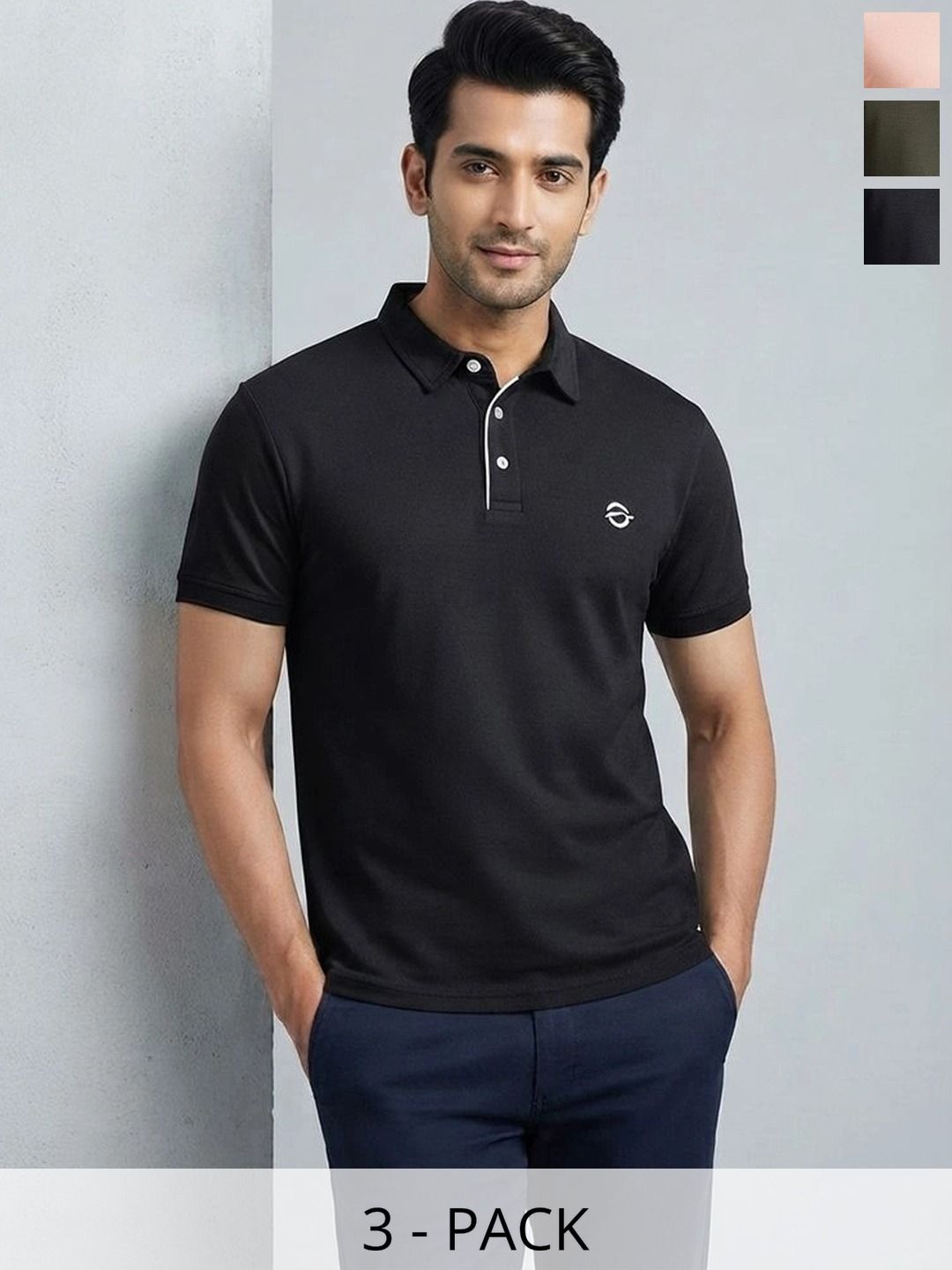 Oscillate Men Pack of 3 Polycotton Solid Polo T-shirt