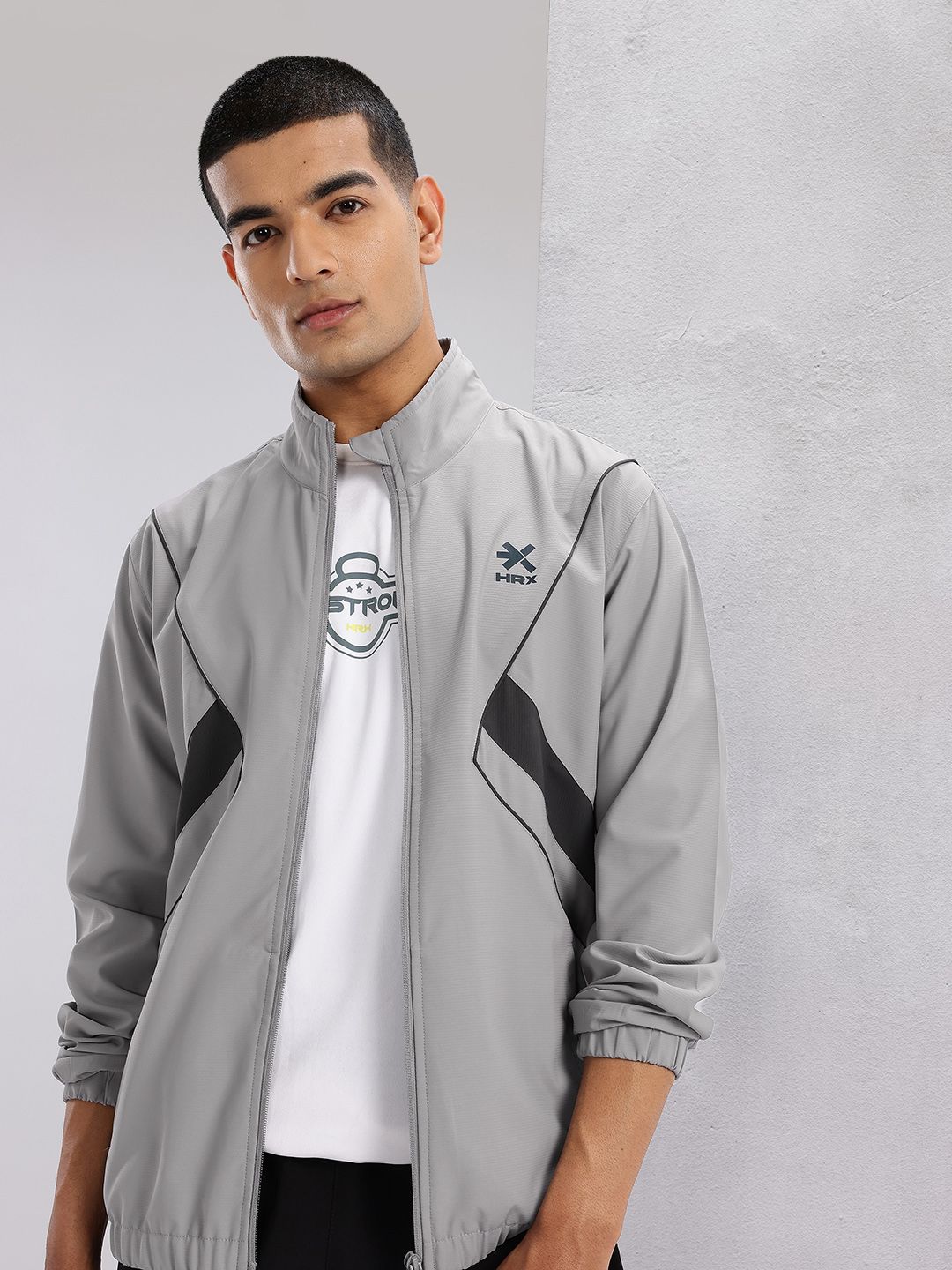 HRX by Hrithik Roshan Mock Collar Bomber Lifestyle Jacket with Contrast Piping