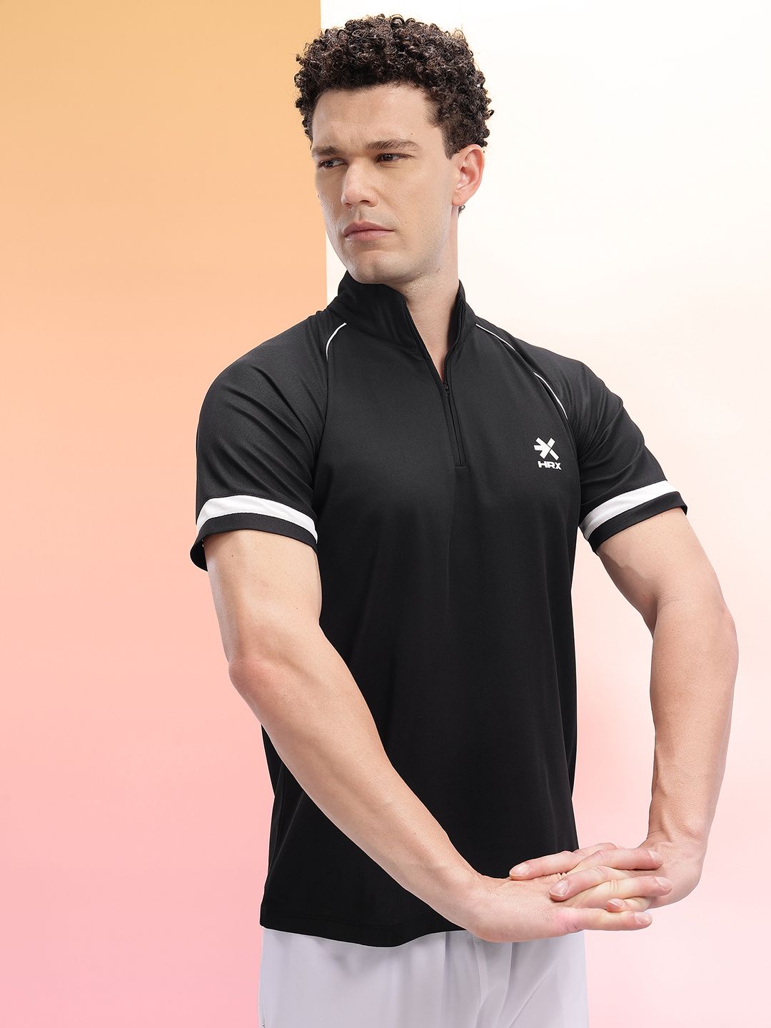HRX by Hrithik Roshan Mock Collar Raglan Sleeves Rapid-Dry Training T-shirt