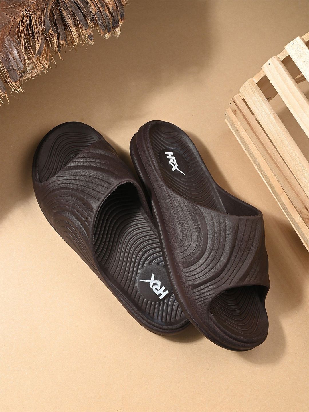 HRX by Hrithik Roshan Men Brown Rubber Sliders