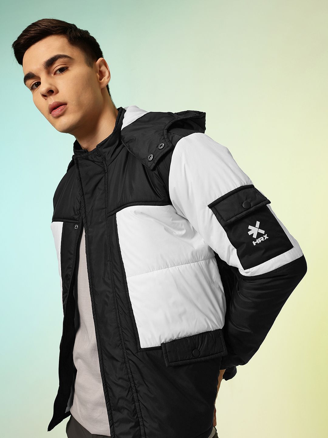 HRX by Hrithik Roshan Colourblocked Padded Lifestyle Jacket with Detachable Hood