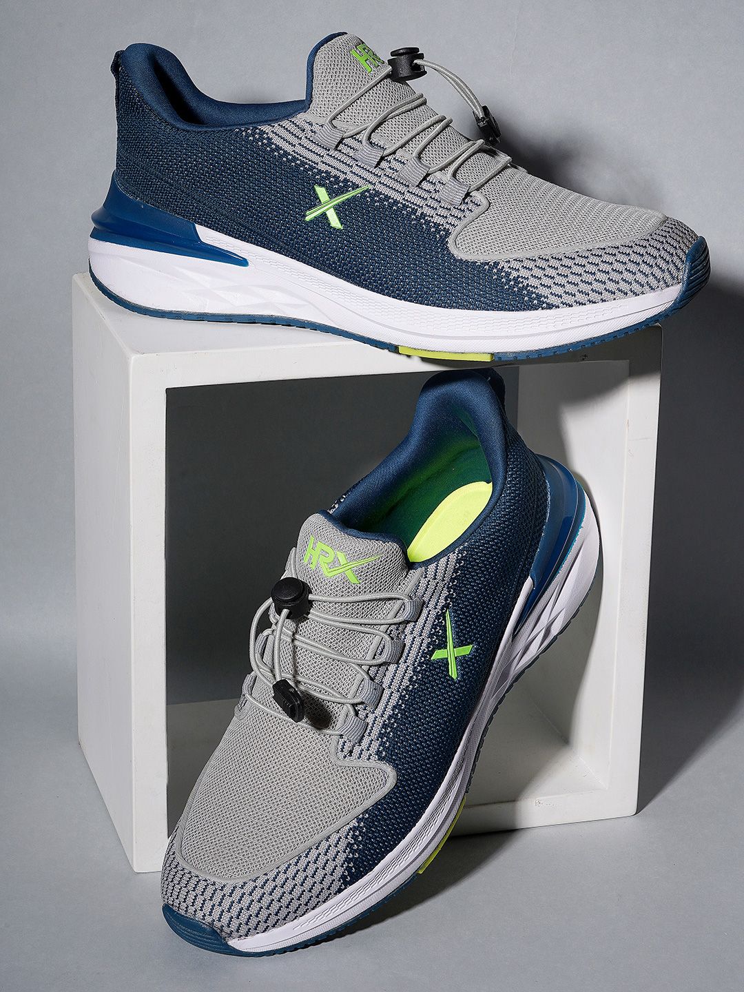 HRX by Hrithik Roshan Men Teal Blue & Grey Flyknit Mesh Marking Training or Gym Shoes