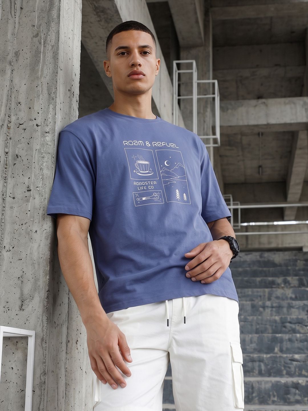 The Roadster Life Co. Relaxed Fit Printed Pure Cotton T-Shirt