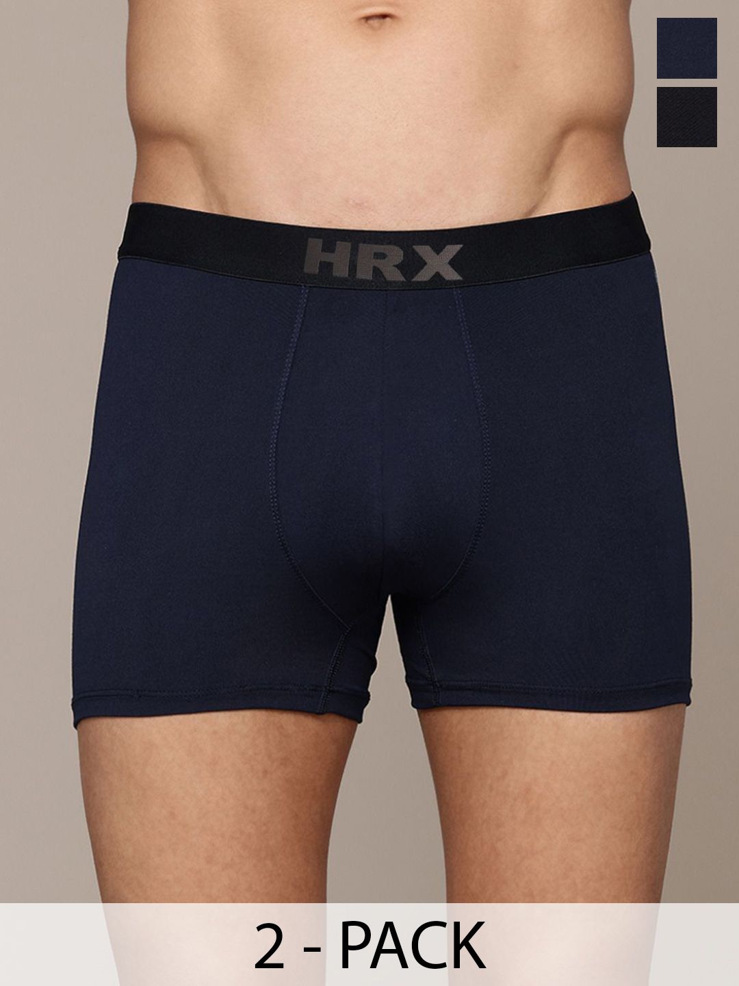 HRX by Hrithik Roshan Pack Of 2 Mid-Rise Short Trunks HRX-P1-TRUNK-BLACK-NAVY BLUE-S