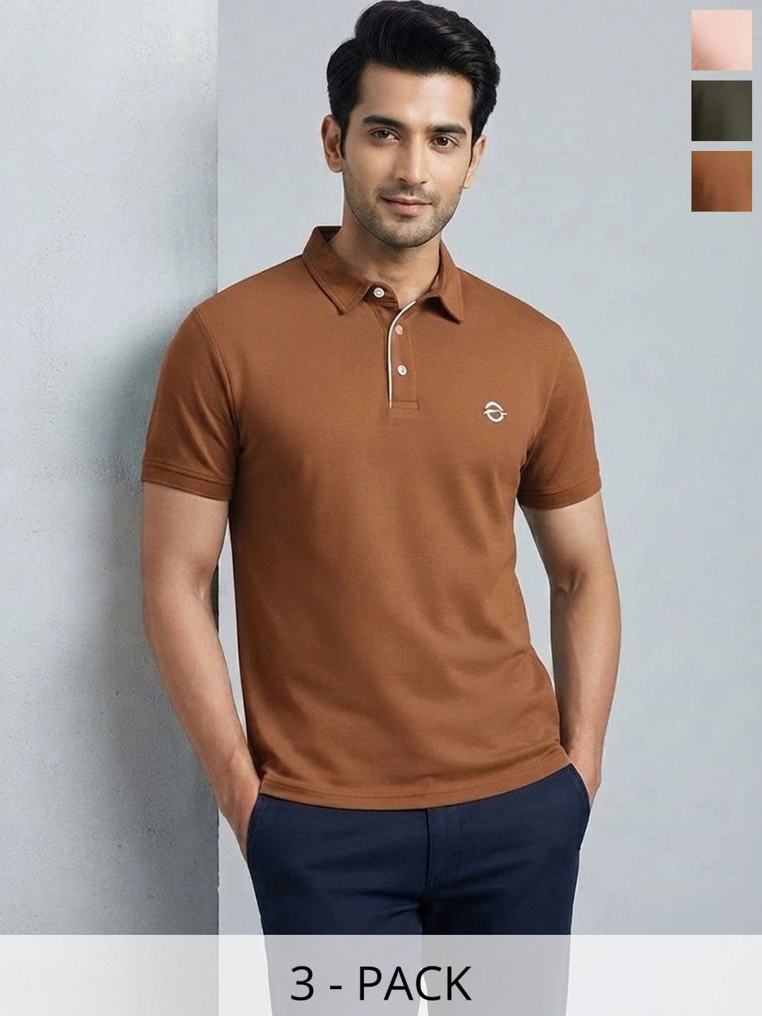 Oscillate Men Pack of 3 Polycotton Solid Polo T-shirt