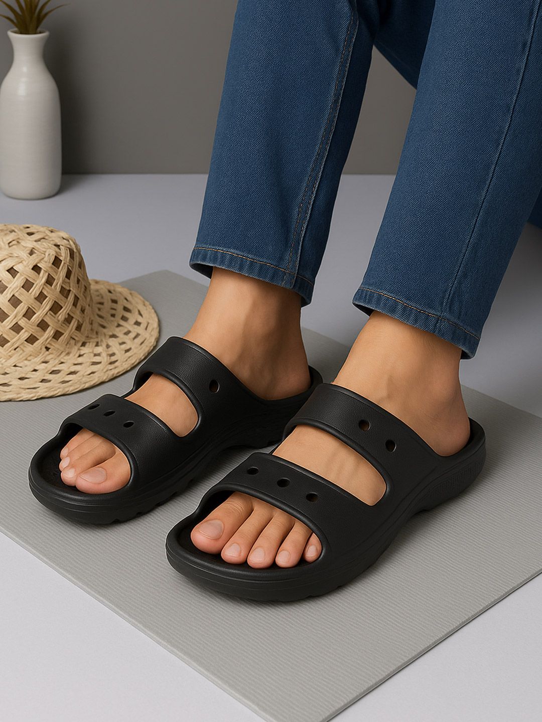 HRX by Hrithik Roshan Adults-Men Black Slip-On Flip Flops
