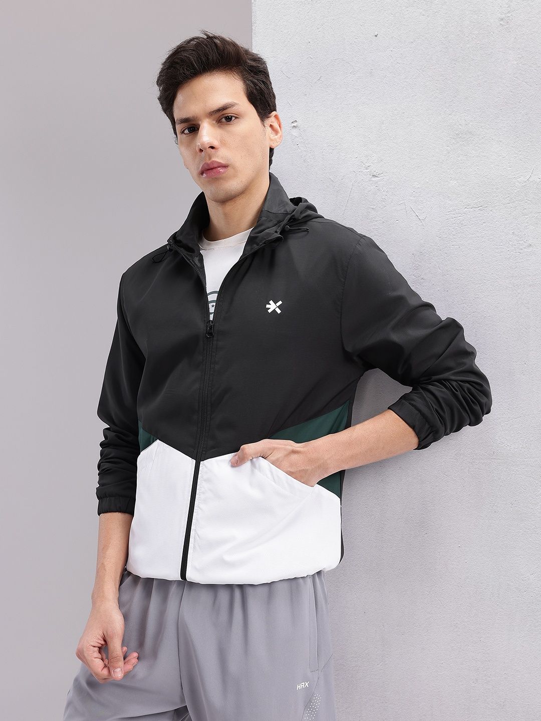 HRX by Hrithik Roshan Men Colourblocked Hooded Bomber Lifestyle Jacket
