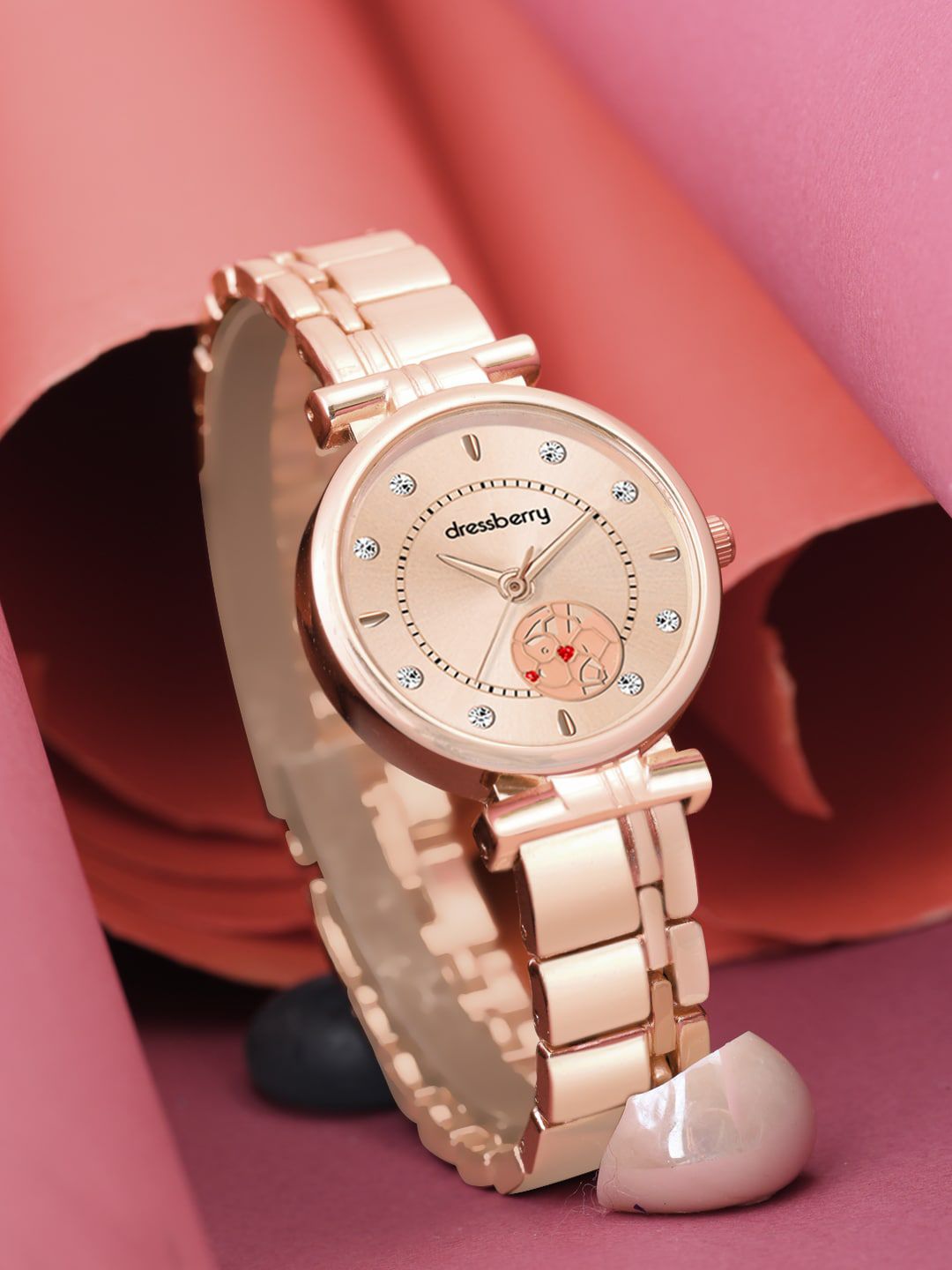DressBerry Women Textured Dial & Bracelet Style Straps Analogue Watch HOBDB-302-RG