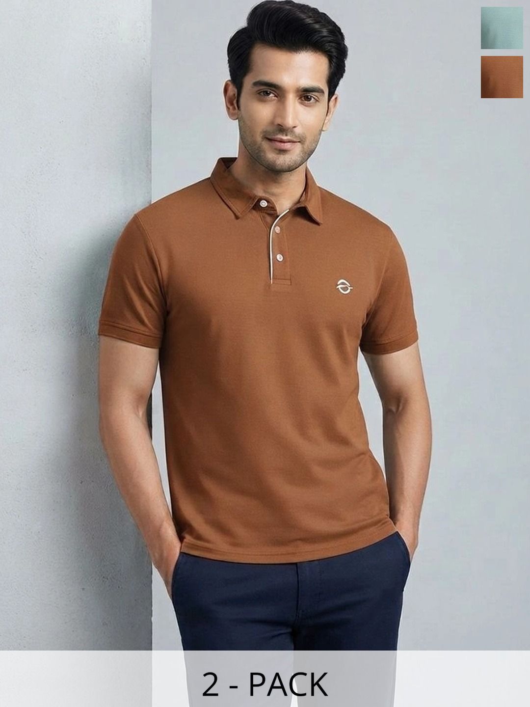 Oscillate Men Pack of 2 Polycotton Solid Polo T-shirt
