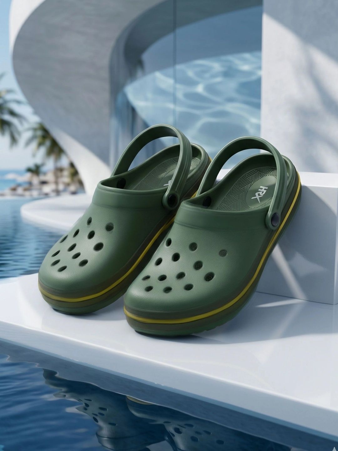 HRX by Hrithik Roshan Men Olive Green Rubber Clogs