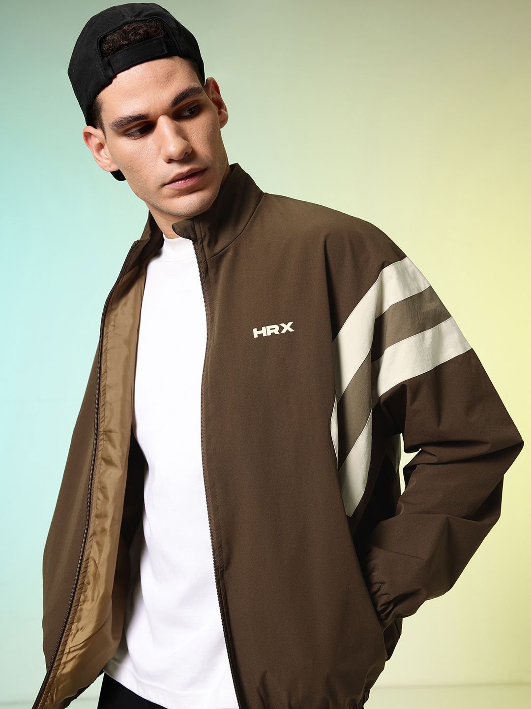 HRX by Hrithik Roshan Relaxed Fit Striped Mock Collar Sporty Jacket