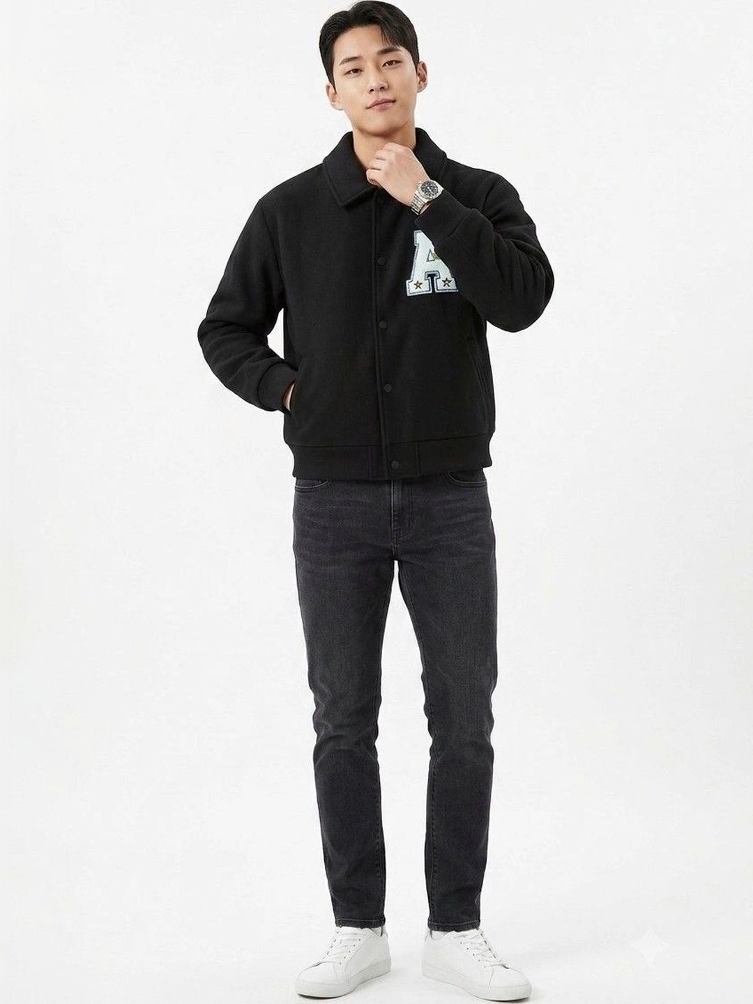 oiin Men Fleece Blend Varsity Jacket