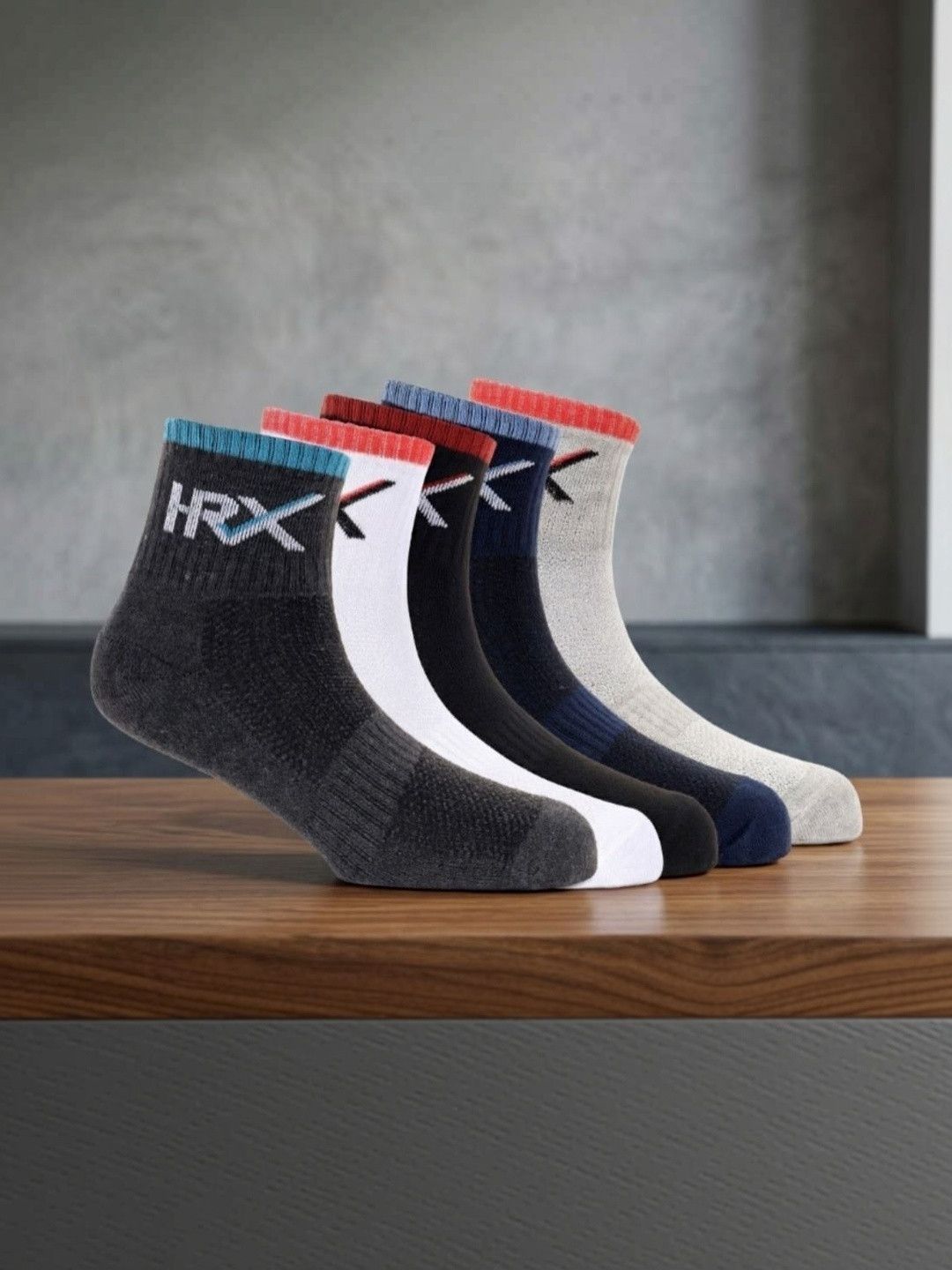HRX by Hrithik Roshan Men Pack of 5 Cotton Blend Colourblocked Ankle Length Socks