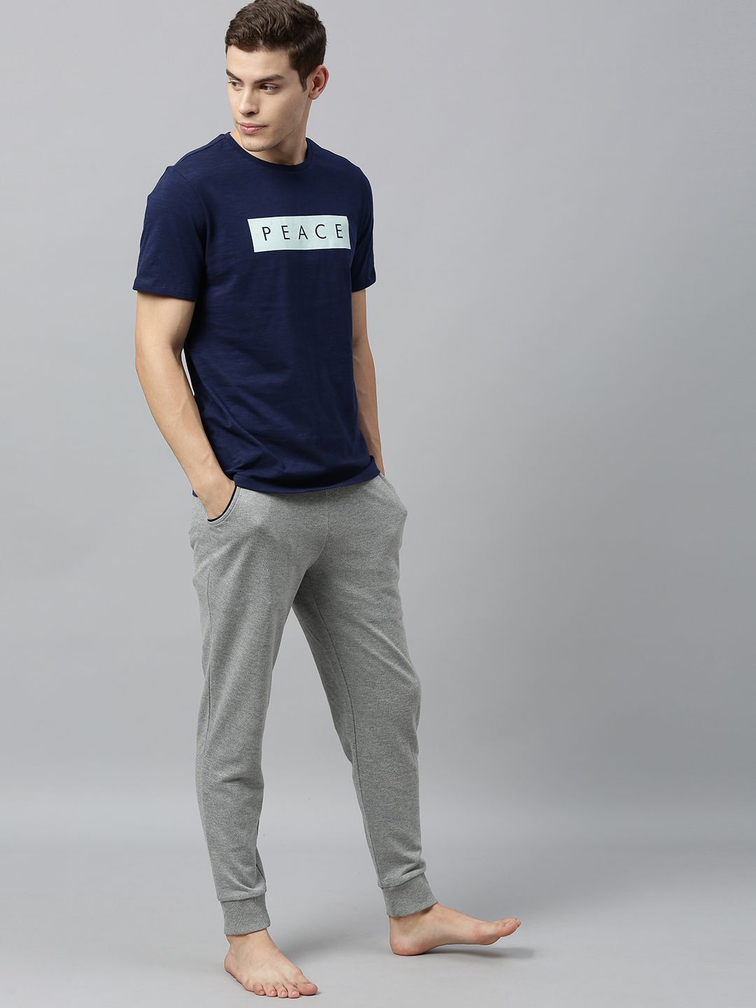 HRX by Hrithik Roshan Men Navy Printed Bio-Wash Yoga Pure Cotton T-shirt