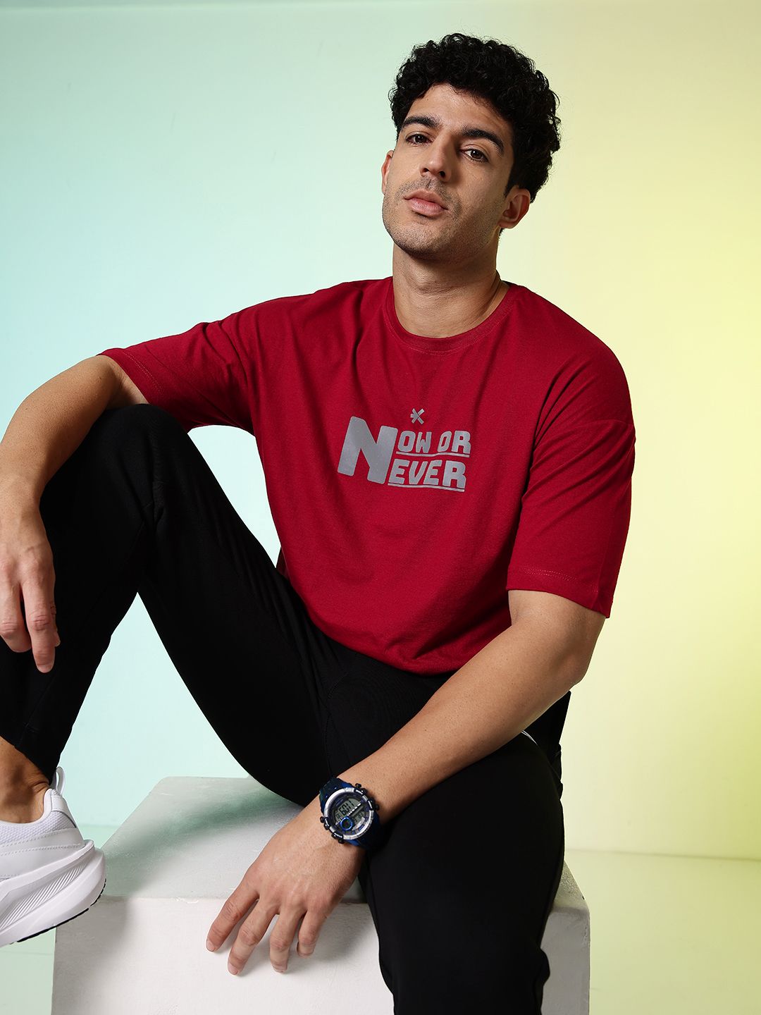 HRX by Hrithik Roshan Typography Printed Drop-Shoulder Sleeves Pure Cotton Relaxed T-shirt