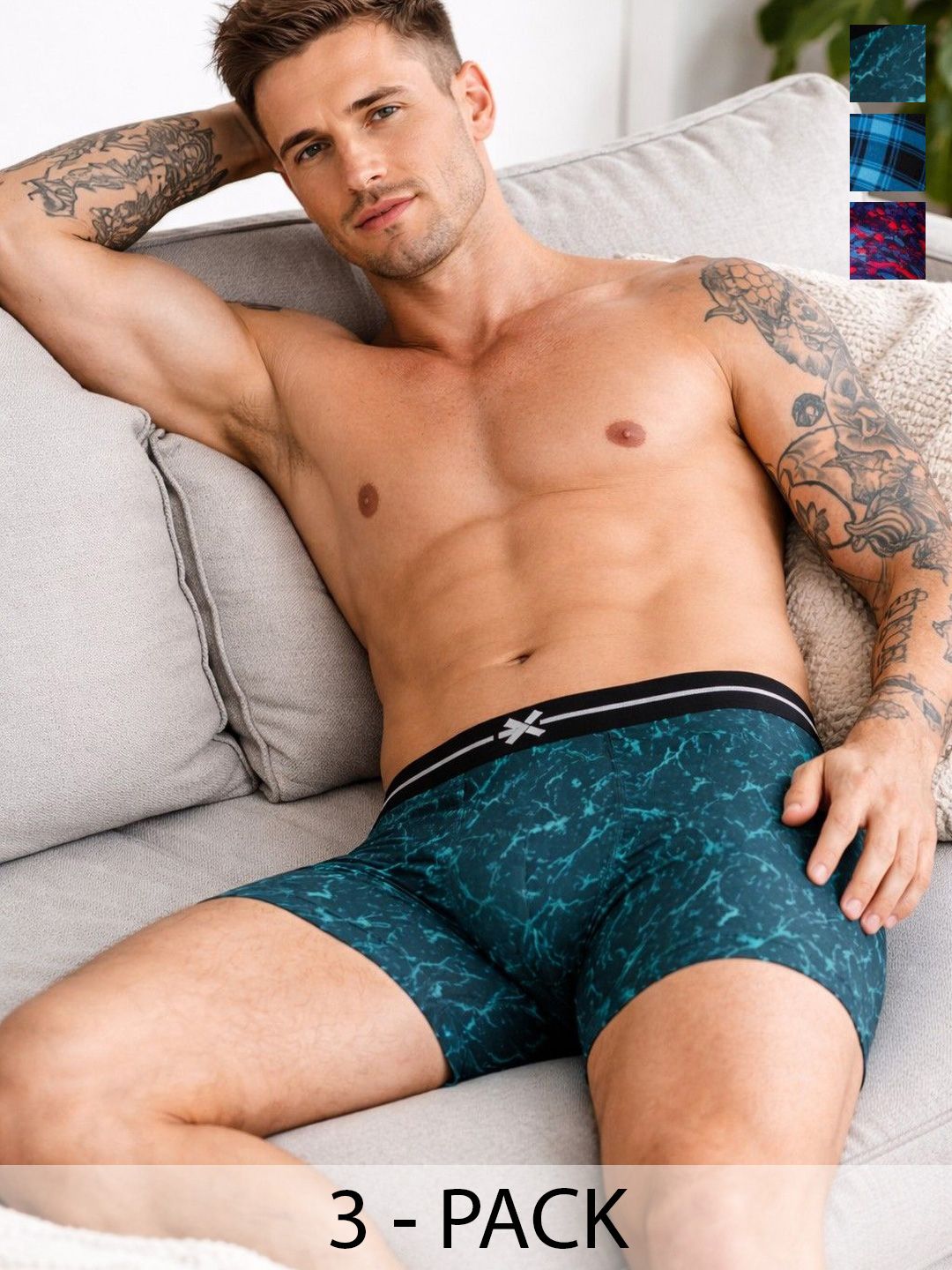 HRX by Hrithik Roshan Pack of 3 Cotton Printed Trunks