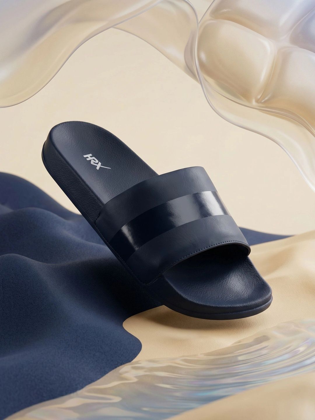HRX by Hrithik Roshan Men Navy Blue & White Solid Sliders