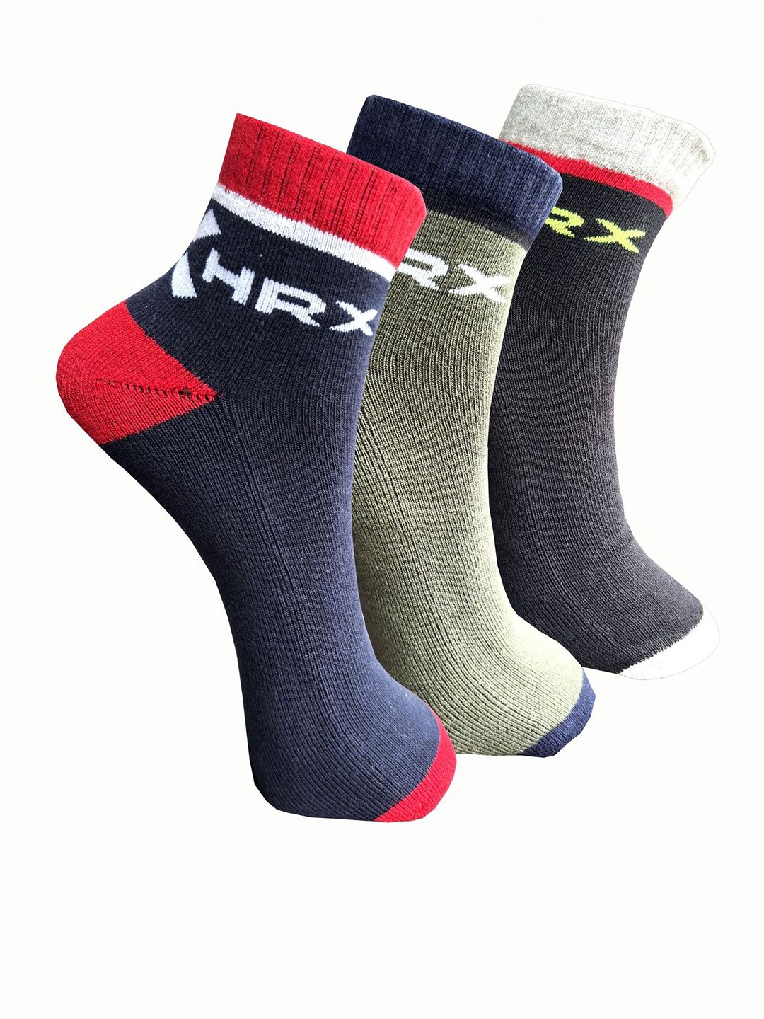 HRX by Hrithik Roshan Unisex Pack Of 3 Assorted Ankle Length Socks