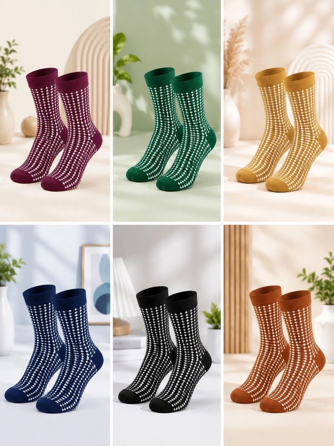 Ribbify Unisex Pack of 6 Cotton Assorted Patterned Above Ankle Socks