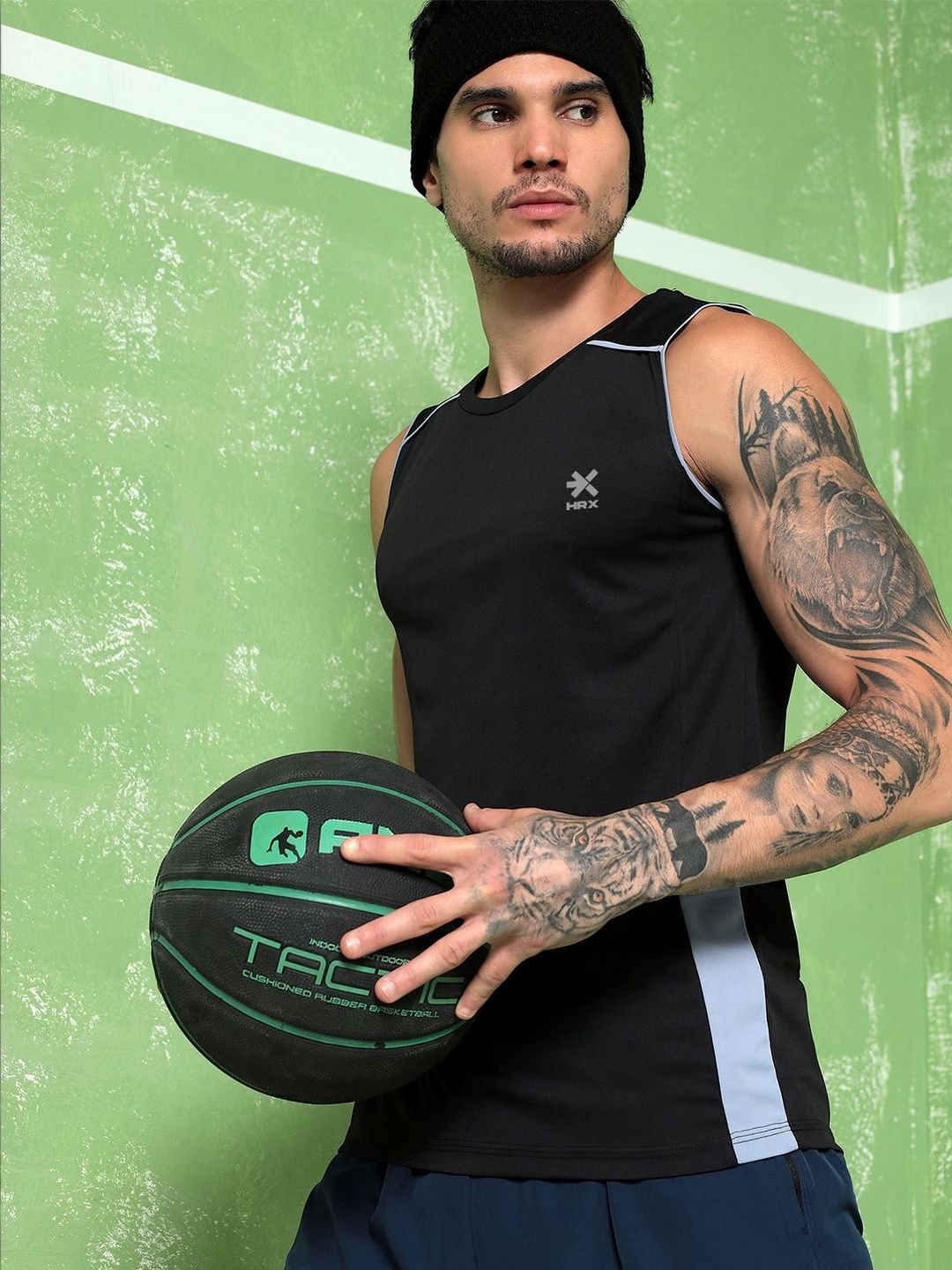 HRX by Hrithik Roshan Brand Logo Colourblocked Round Neck Gym Vest