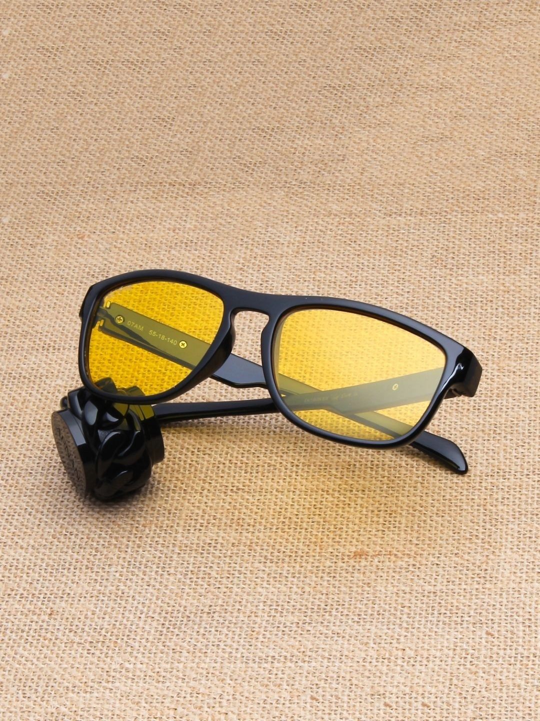 Ted Smith Unisex Yellow Lens & Black Rectangle Sunglasses with