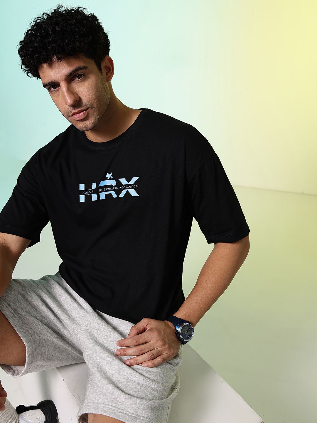 HRX by Hrithik Roshan Brand Logo Printed Oversized Pure Cotton T-shirt
