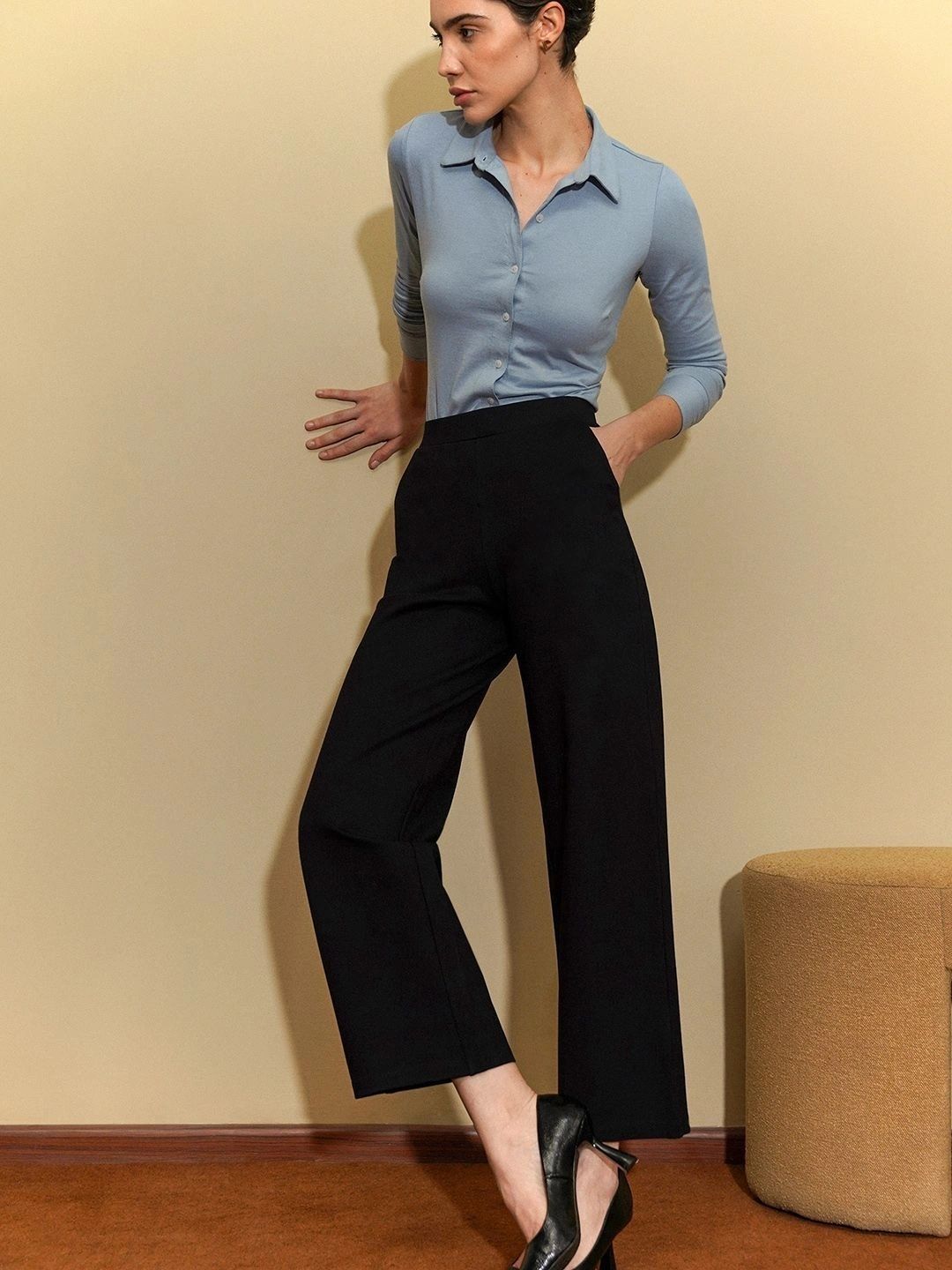 LivIn Air Wide Leg Trousers FABLE STREET Women Black LivIn Air Wide Leg Trousers