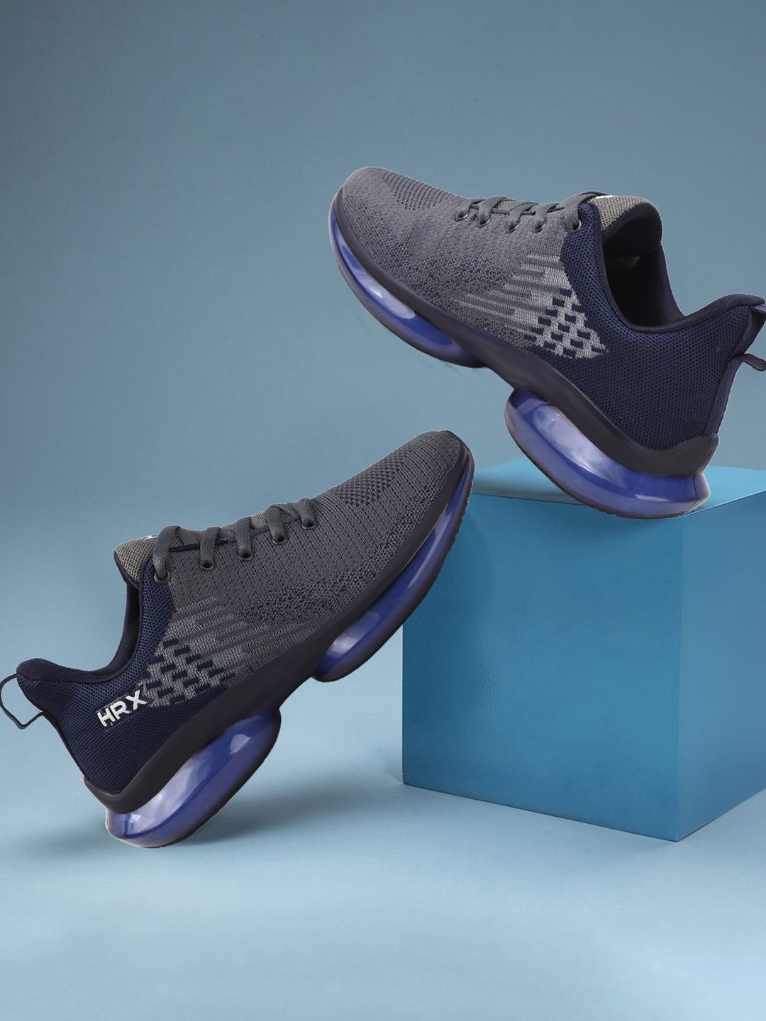 HRX by Hrithik Roshan Men Grey & Navy Blue COMENT Flyknit Textile Marking Running Shoes