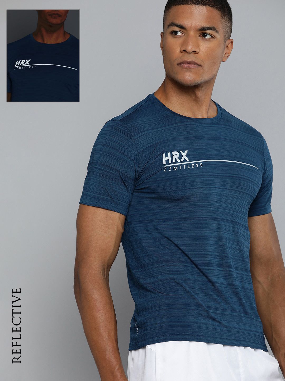 HRX by Hrithik Roshan Men Blue Striped Rapid Dry T-shirt