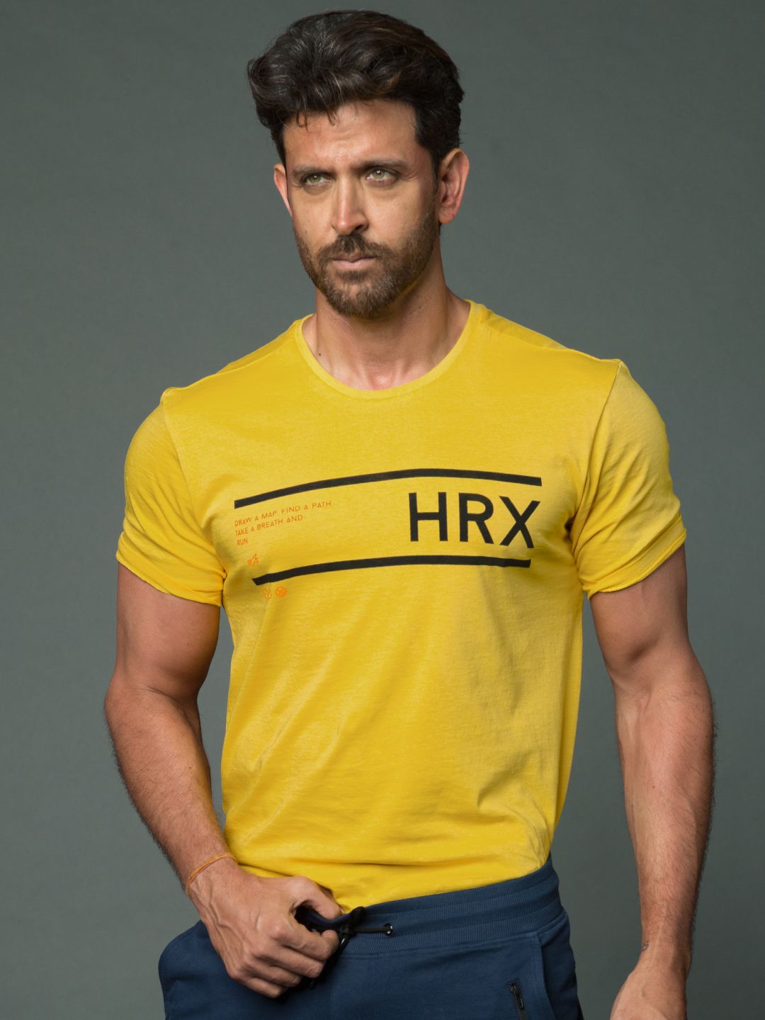 HRX by Hrithik Roshan HRX by Hrithik Roshan Men Yellow Printed Cotton  Cotton T-shirt