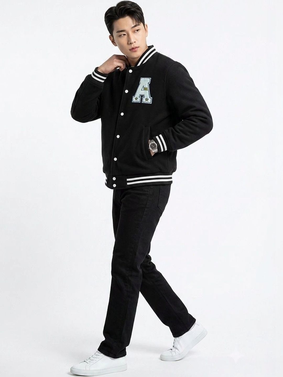 oiin oiin Men Brand Logo Fleece Blend Varsity Jacket