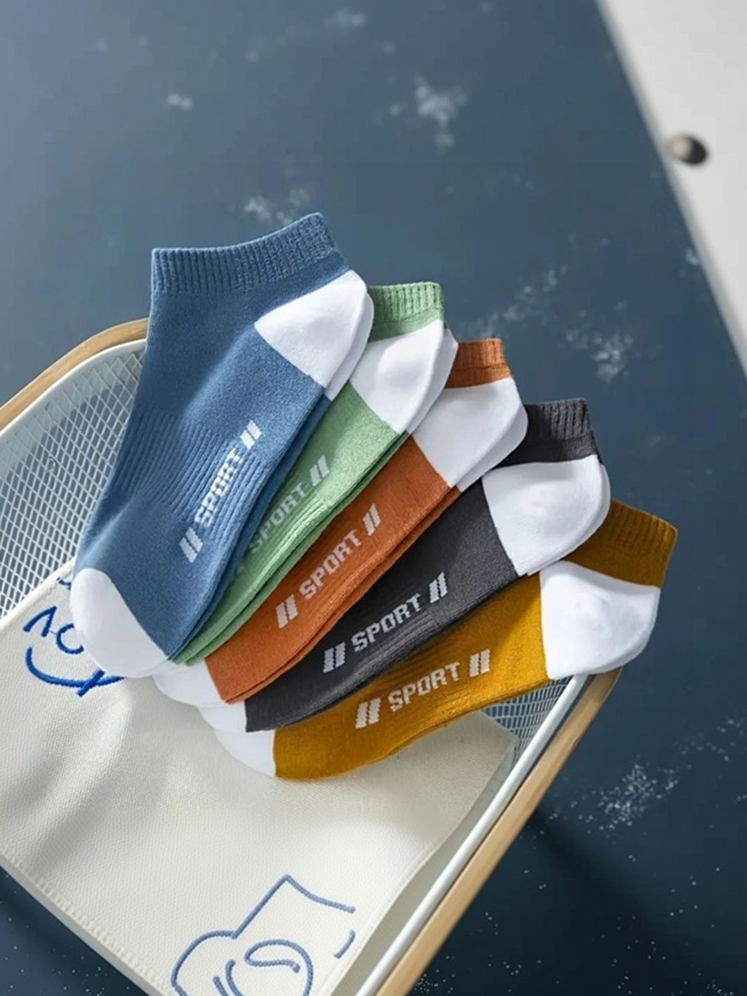 SONEEV MART Men Pack of 5 Cotton Colourblocked Ankle Length Socks