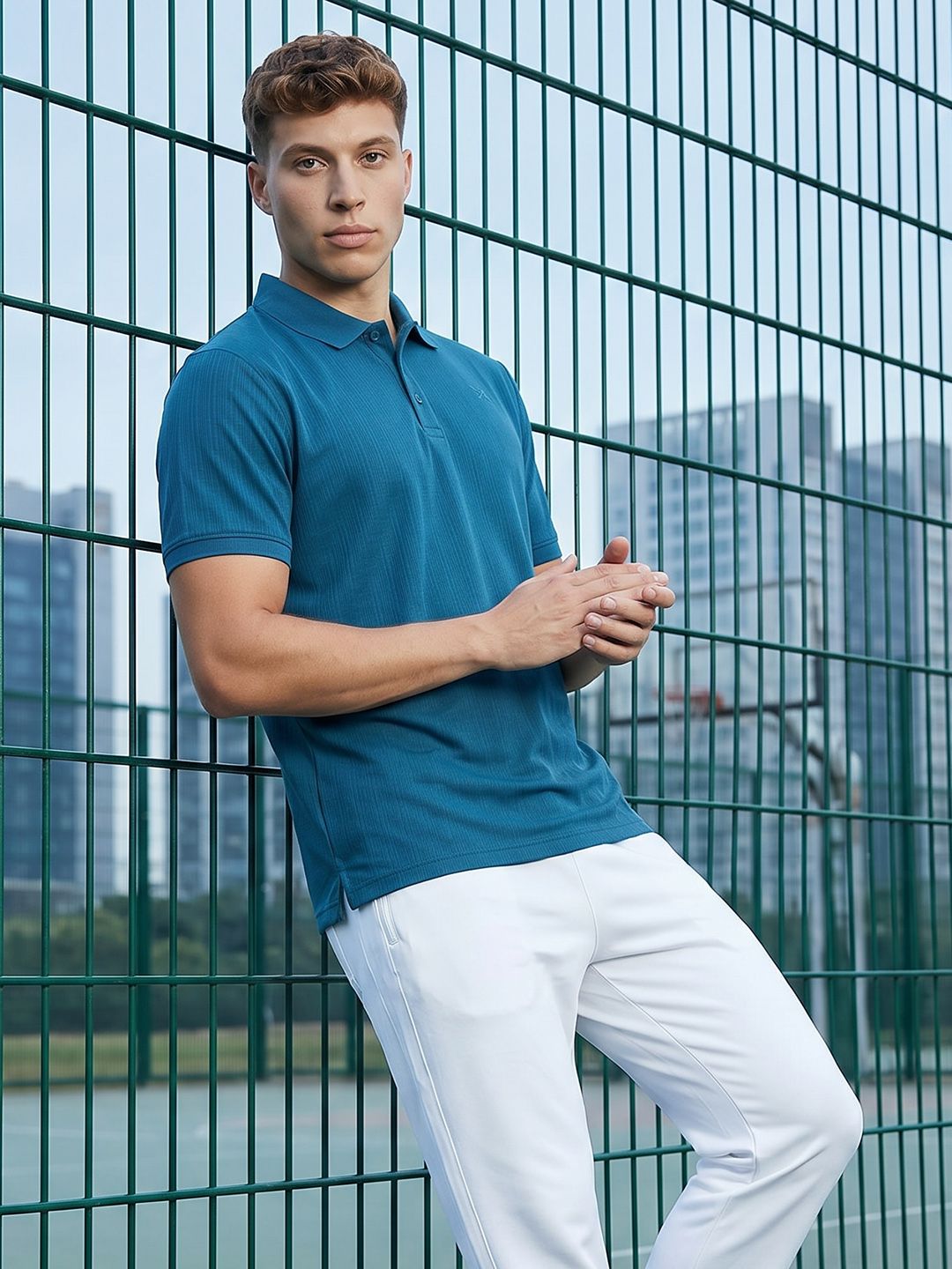 HRX by Hrithik Roshan Textured Polo Collar Lifestyle T-shirt