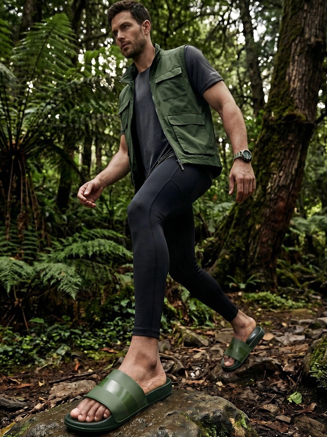 HRX by Hrithik Roshan Men Olive Green Solid Sliders