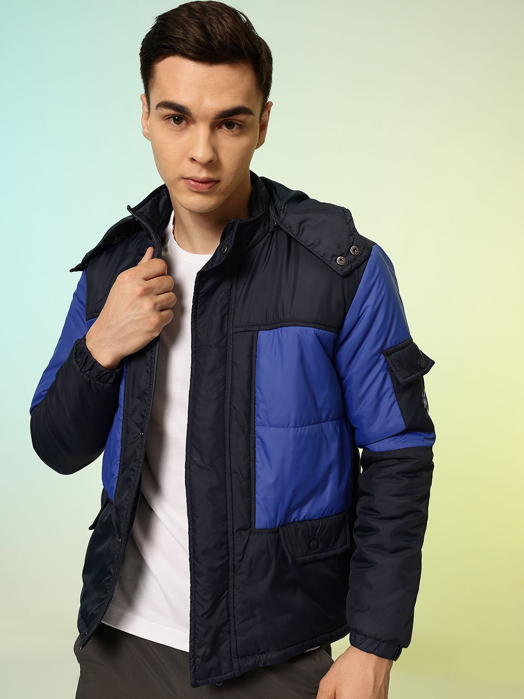 HRX by Hrithik Roshan Colourblocked Padded Lifestyle Jacket with Detachable Hood