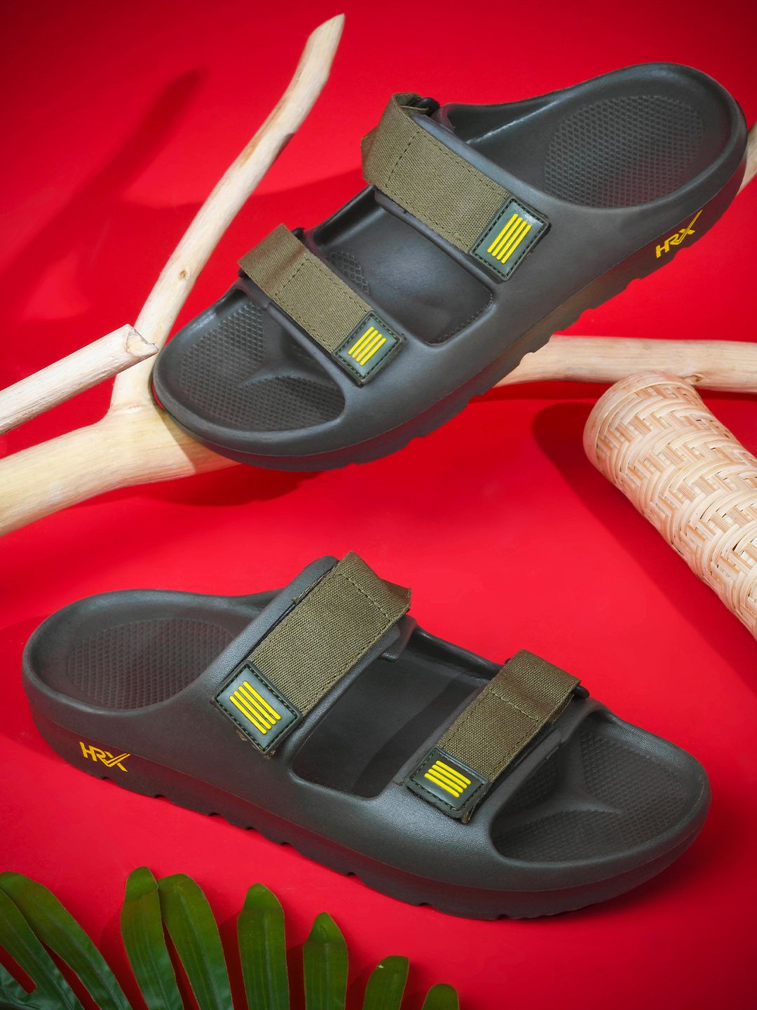 HRX by Hrithik Roshan Men Olive Green Rubber Sliders