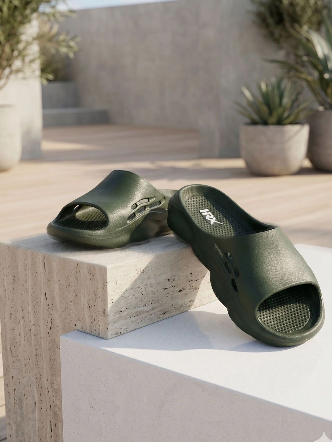 HRX by Hrithik Roshan Men Olive Green Rubber Sliders