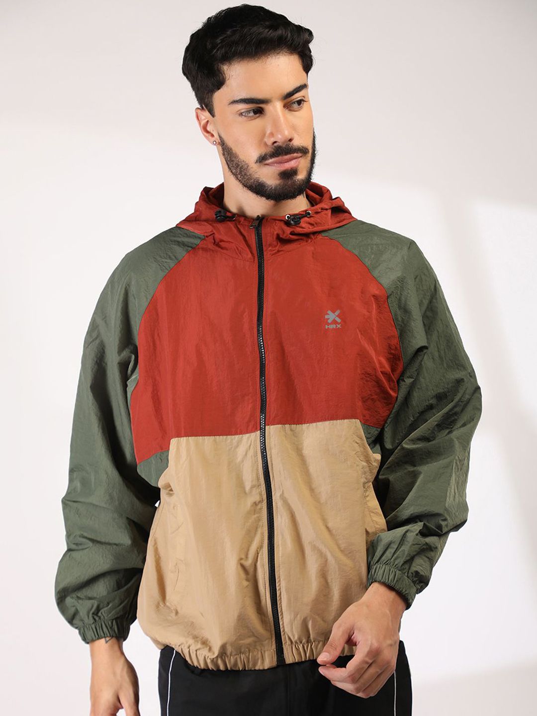 HRX by Hrithik Roshan Men Hooded Colourblocked Windcheater Sporty Jacket
