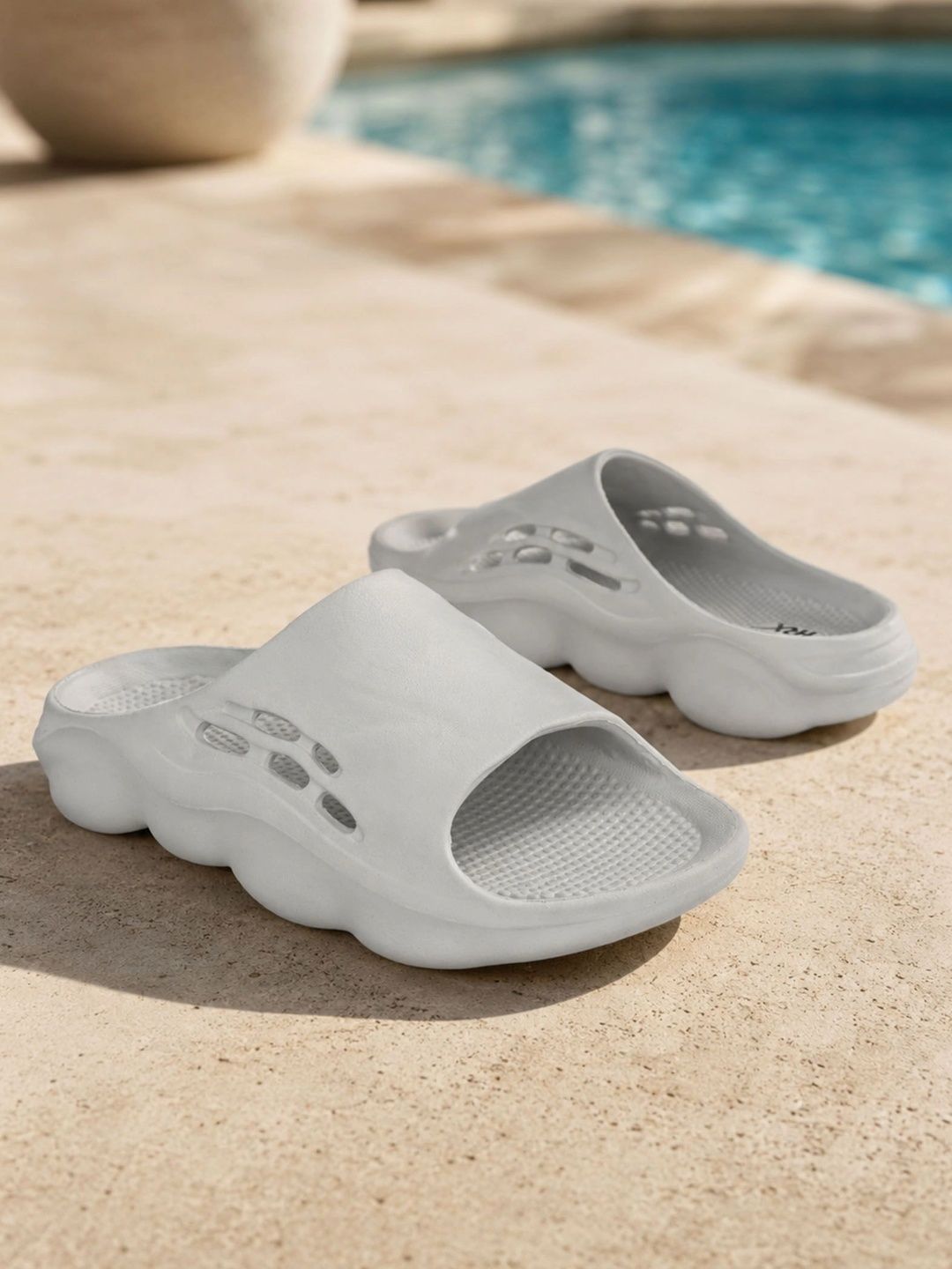 HRX by Hrithik Roshan Men Grey Self Design Sliders