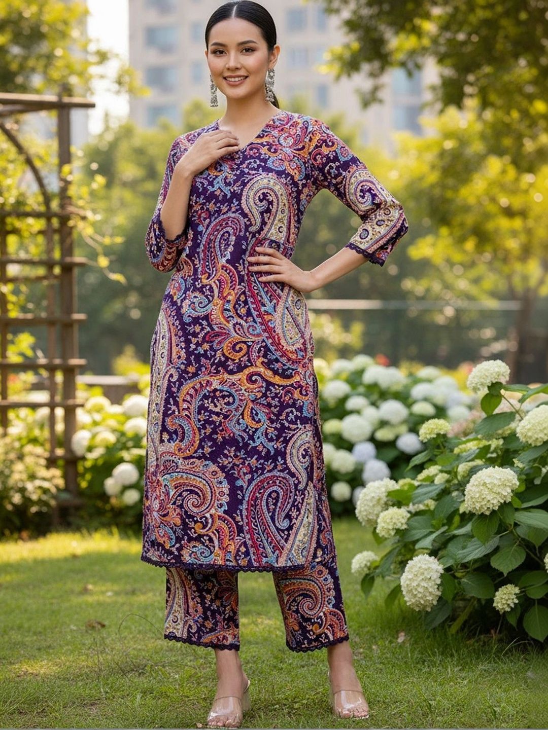PREM KUMAR PREM KUMAR Women Paisley Printed Regular Kurta with Trousers