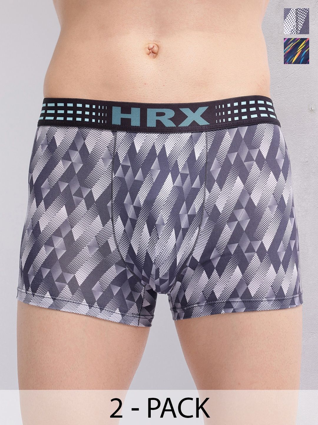 HRX by Hrithik Roshan Pack Of 2 Printed Trunks RE-HTO-PV-Print-103-110-S-Stonegrey/Blue