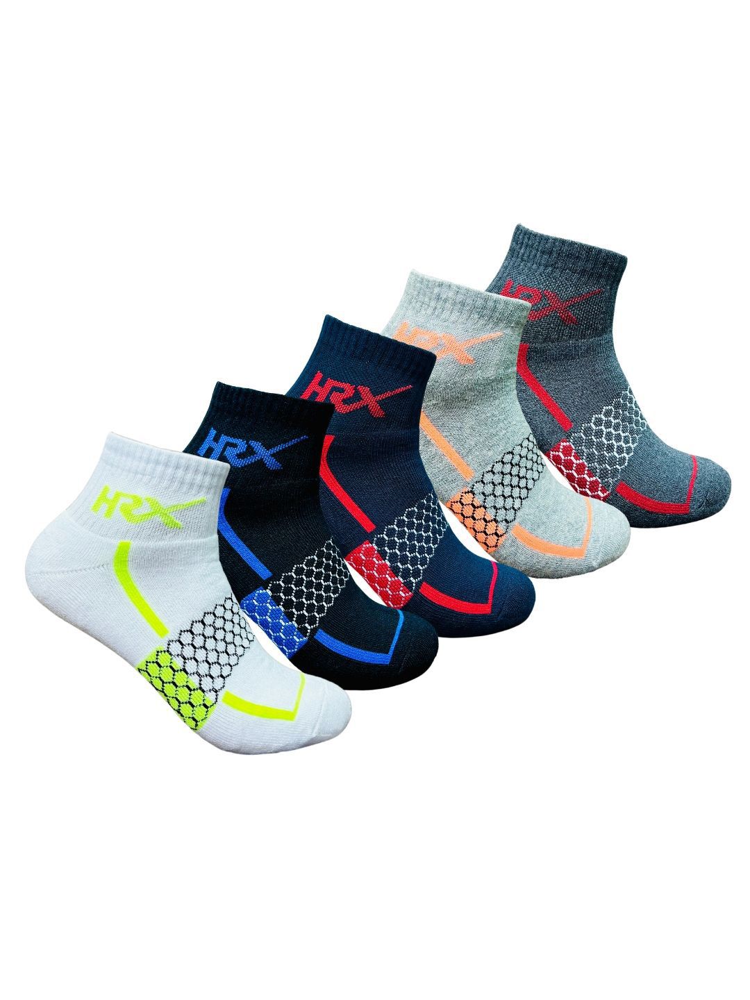 HRX by Hrithik Roshan Unisex Pack Of 5 Assorted Ankle-Length Cotton Socks